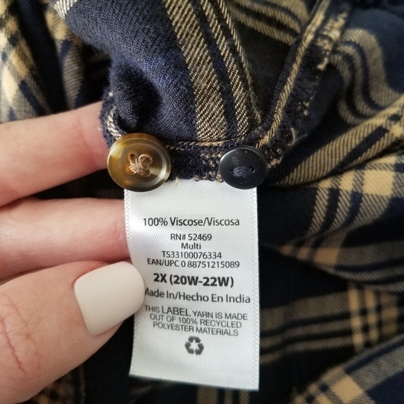 Terra & Sky Soft Button down Flannel Shirt Autumn Tartan/Navy Size 2X - Picture 12 of 13